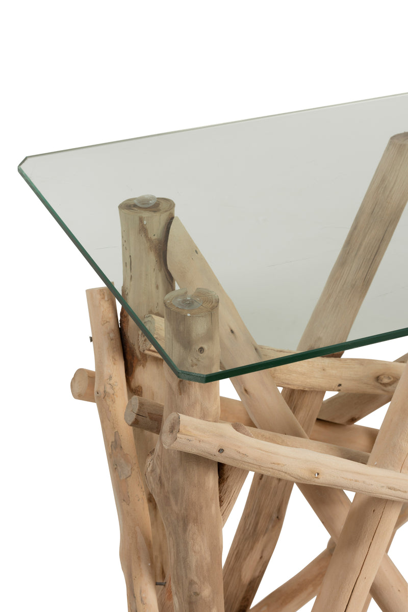 J Line Console Rechthoek Takken Hout/ Glass Naturel - Majorr