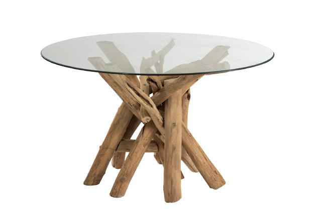 J Line Tafel Rond Takken Hout/ Glass Naturel - Majorr