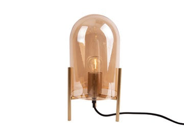 Table lamp Glass Bell amber brown, gold frame - Majorr